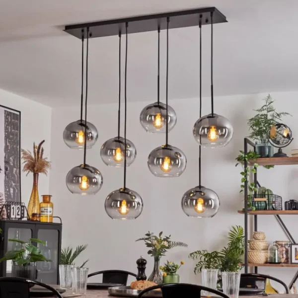 hofstein Suspension - Verre Apedo Clair, Fumé, 8 lumières* Lampes Modernes