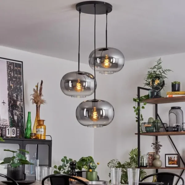 hofstein Suspension - Verre Apedo Clair, Fumé, 3 lumières* Lampes Modernes