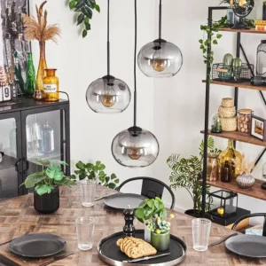hofstein Suspension - Verre Apedo Clair, Fumé, 3 lumières* Lampes Modernes