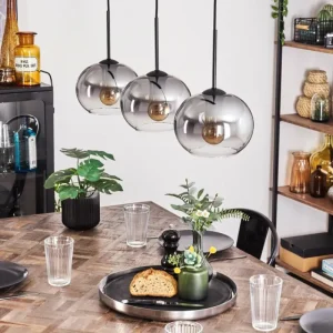 hofstein Suspension - Verre Apedo Clair, Fumé, 3 lumières* Lampes Modernes