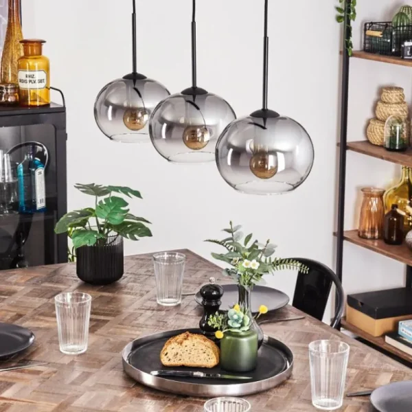 hofstein Suspension - Verre Apedo Clair, Fumé, 3 lumières* Lampes Modernes
