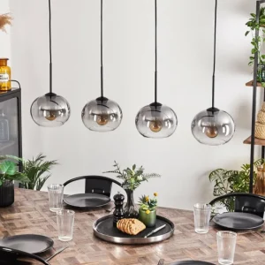 hofstein Suspension - Verre Apedo Clair, Fumé, 4 lumières* Lampes Modernes