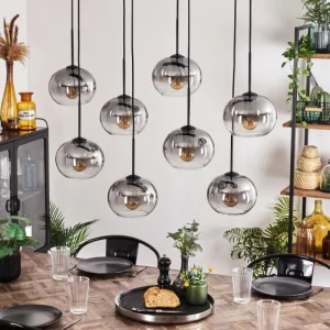 hofstein Suspension - Verre Apedo Clair, Fumé, 8 lumières* Lampes Modernes
