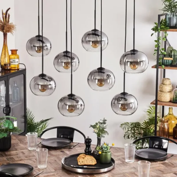 hofstein Suspension - Verre Apedo Clair, Fumé, 8 lumières* Lampes Modernes