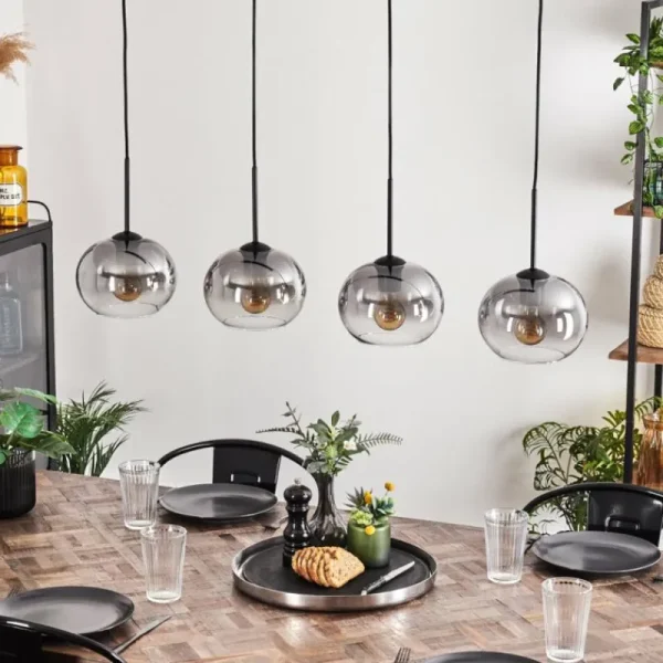 hofstein Suspension - Verre Apedo Clair, Fumé, 4 lumières* Lampes Modernes