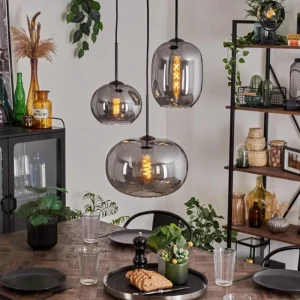 hofstein Suspension - Verre Apedo Fumé, 3 lumières* Lampes Modernes
