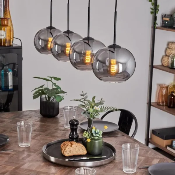 hofstein Suspension - Verre Apedo Fumé, 4 lumières* Lampes Modernes