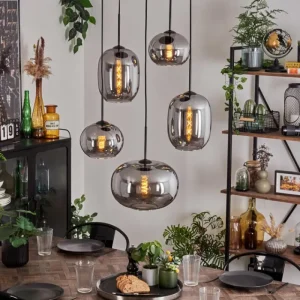 hofstein Suspension - Verre Apedo Fumé, 5 lumières* Lampes Modernes