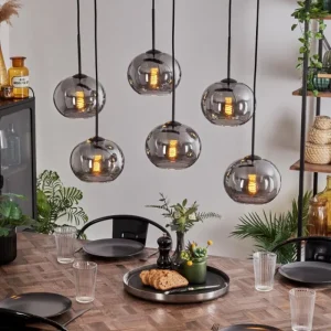 hofstein Suspension - Verre Apedo Fumé, 6 lumières* Lampes Modernes