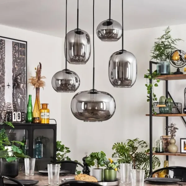 hofstein Suspension - Verre Apedo Fumé, 5 lumières* Lampes Modernes