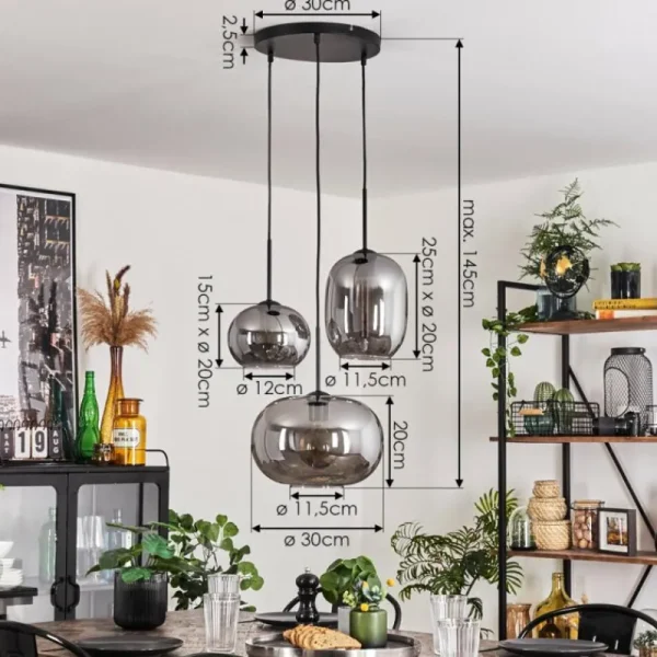 hofstein Suspension - Verre Apedo Fumé, 3 lumières* Lampes Modernes