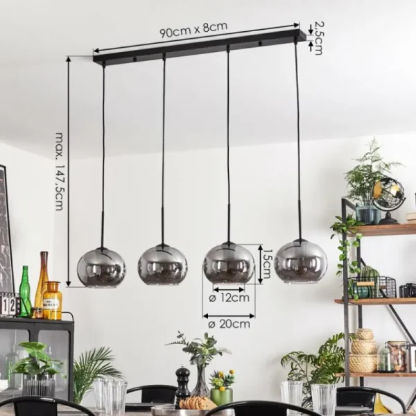 hofstein Suspension - Verre Apedo Fumé, 4 lumières* Lampes Modernes