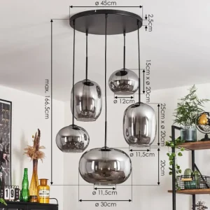 hofstein Suspension - Verre Apedo Fumé, 5 lumières* Lampes Modernes