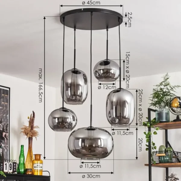 hofstein Suspension - Verre Apedo Fumé, 5 lumières* Lampes Modernes