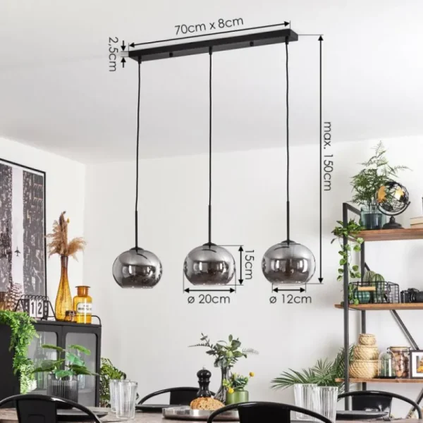 hofstein Suspension - Verre Apedo Fumé, 3 lumières* Lampes Modernes