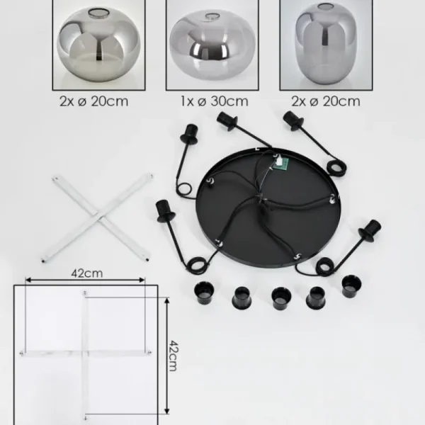 hofstein Suspension - Verre Apedo Fumé, 5 lumières* Lampes Modernes