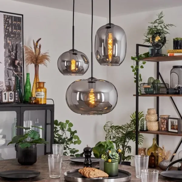 hofstein Suspension - Verre Apedo Fumé, 3 lumières* Lampes Modernes