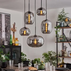 hofstein Suspension - Verre Apedo Fumé, 5 lumières* Lampes Modernes