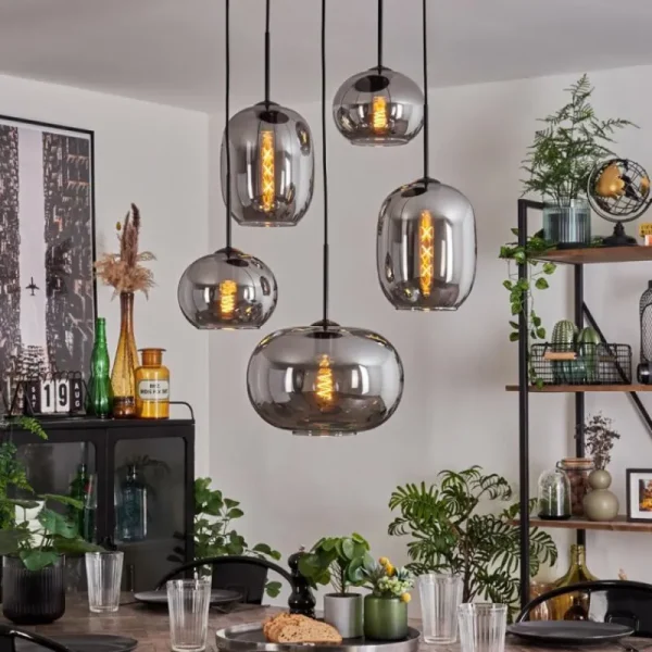 hofstein Suspension - Verre Apedo Fumé, 5 lumières* Lampes Modernes