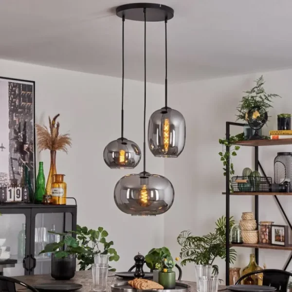 hofstein Suspension - Verre Apedo Fumé, 3 lumières* Lampes Modernes