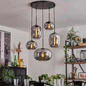hofstein Suspension - Verre Apedo Fumé, 5 lumières* Lampes Modernes