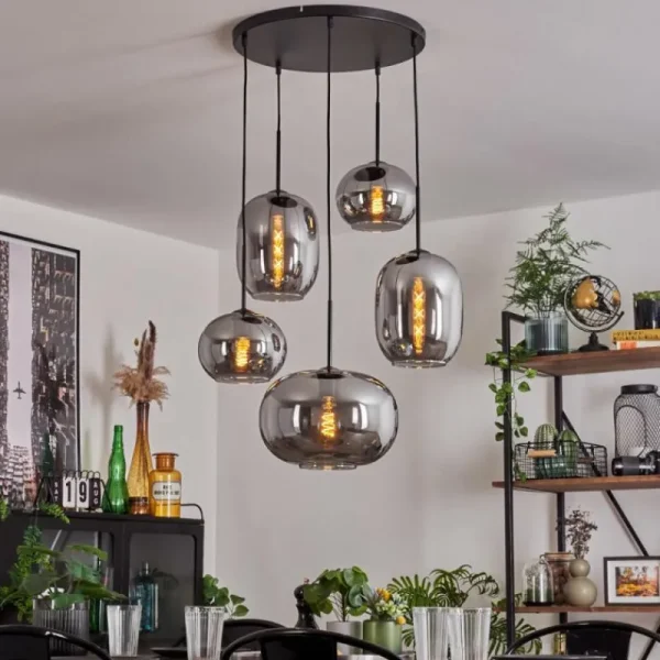 hofstein Suspension - Verre Apedo Fumé, 5 lumières* Lampes Modernes