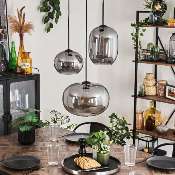 hofstein Suspension - Verre Apedo Fumé, 3 lumières* Lampes Modernes