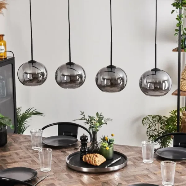 hofstein Suspension - Verre Apedo Fumé, 4 lumières* Lampes Modernes