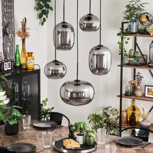 hofstein Suspension - Verre Apedo Fumé, 5 lumières* Lampes Modernes