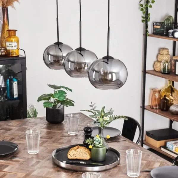hofstein Suspension - Verre Apedo Fumé, 3 lumières* Lampes Modernes