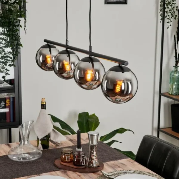 hofstein Suspension - Verre Gastor Chrome, Fumé, 4 lumières* Lampes Modernes