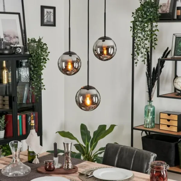 hofstein Suspension - Verre Gastor Chrome, Fumé, 3 lumières* Lampes Modernes