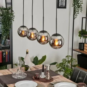 hofstein Suspension - Verre Gastor Chrome, Fumé, 4 lumières* Lampes Modernes