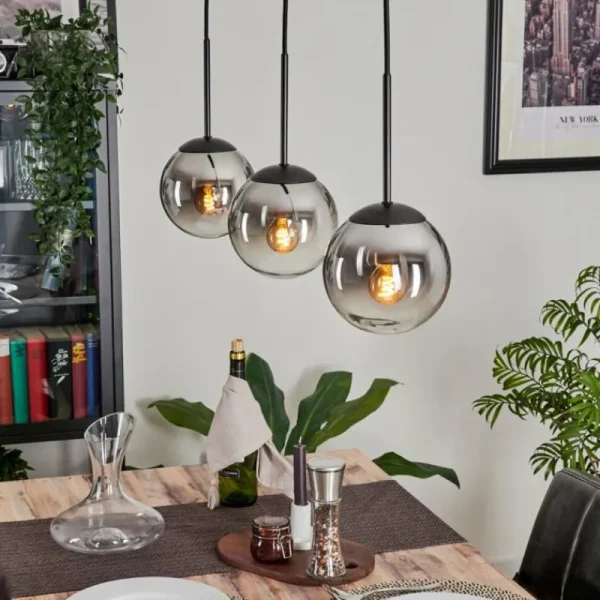 hofstein Suspension - Verre Gastor Chrome, Clair, Fumé, 3 lumières* Lampes Modernes