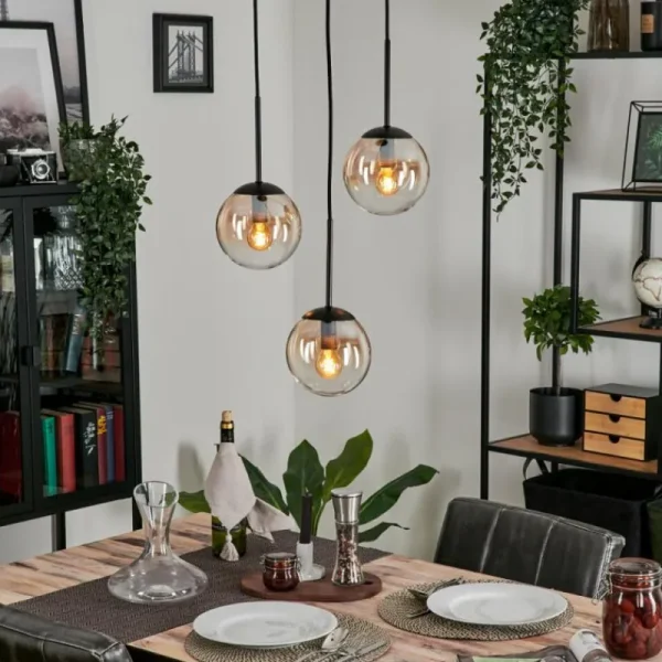 hofstein Suspension - Verre Gastor Ambre, Clair, 3 lumières* Lampes En Verre