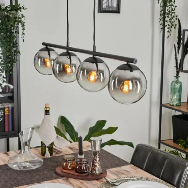 hofstein Suspension - Verre Gastor Chrome, Clair, Fumé, 4 lumières* Lampes Modernes