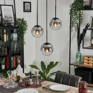 hofstein Suspension - Verre Gastor Clair, Fumé, 3 lumières* Lampes Modernes