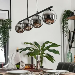 hofstein Suspension - Verre Gastor Chrome, Fumé, 4 lumières* Lampes Modernes
