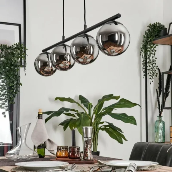 hofstein Suspension - Verre Gastor Chrome, Fumé, 4 lumières* Lampes Modernes