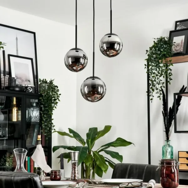 hofstein Suspension - Verre Gastor Chrome, Fumé, 3 lumières* Lampes Modernes