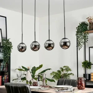 hofstein Suspension - Verre Gastor Chrome, Fumé, 4 lumières* Lampes Modernes