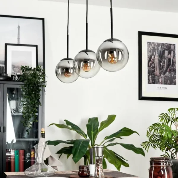 hofstein Suspension - Verre Gastor Chrome, Clair, Fumé, 3 lumières* Lampes Modernes