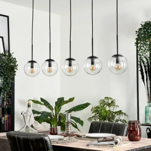 hofstein Suspension - Verre Gastor Clair, 5 lumières* Lampes En Verre