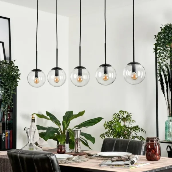 hofstein Suspension - Verre Gastor Clair, 5 lumières* Lampes En Verre