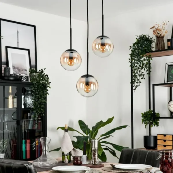 hofstein Suspension - Verre Gastor Ambre, Clair, 3 lumières* Lampes En Verre