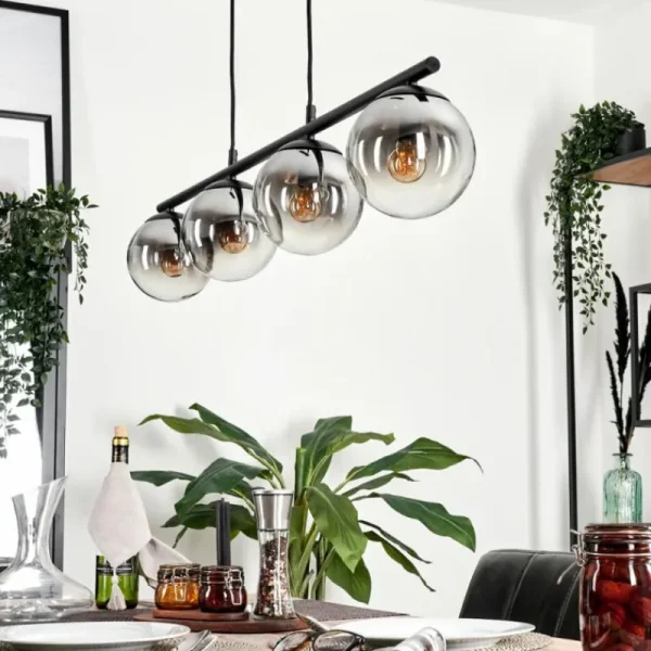 hofstein Suspension - Verre Gastor Chrome, Clair, Fumé, 4 lumières* Lampes Modernes