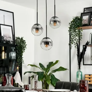 hofstein Suspension - Verre Gastor Clair, Fumé, 3 lumières* Lampes Modernes
