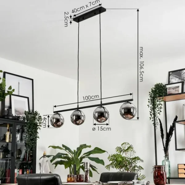 hofstein Suspension - Verre Gastor Chrome, Fumé, 4 lumières* Lampes Modernes