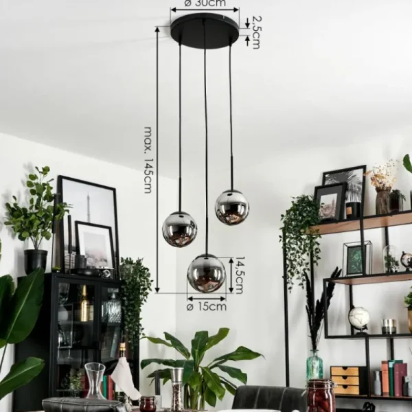 hofstein Suspension - Verre Gastor Chrome, Fumé, 3 lumières* Lampes Modernes