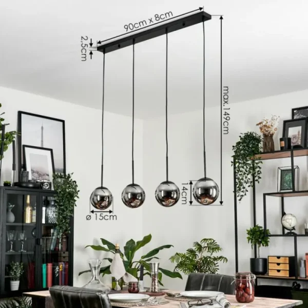 hofstein Suspension - Verre Gastor Chrome, Fumé, 4 lumières* Lampes Modernes